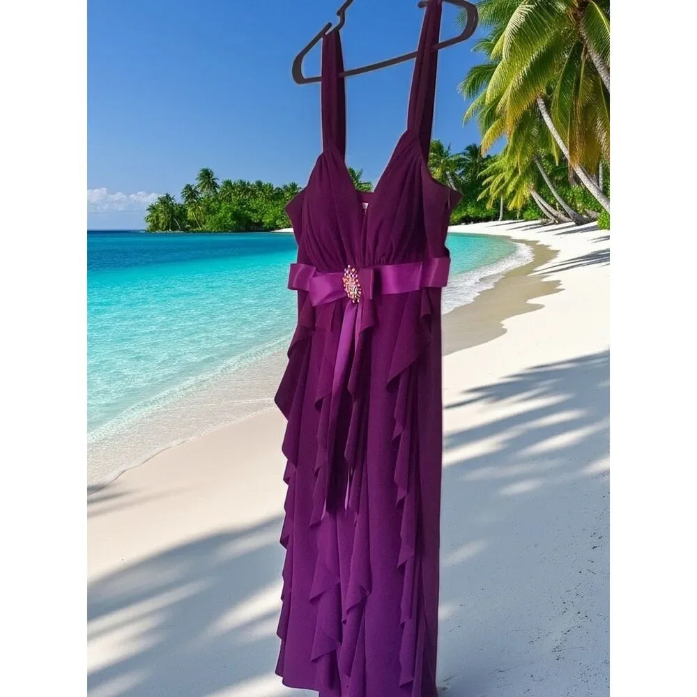 Betsy & Adam NWOT Purple Ruffled Cocktail Dress - Size 12P - Wedding Guest - Picture 2 of 7